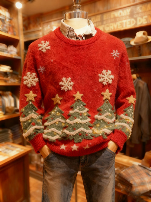 Men's Crew Neck Holiday Print Knit Sweater