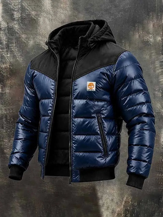 Men's Retro Color-Block Hooded Padded Jacket