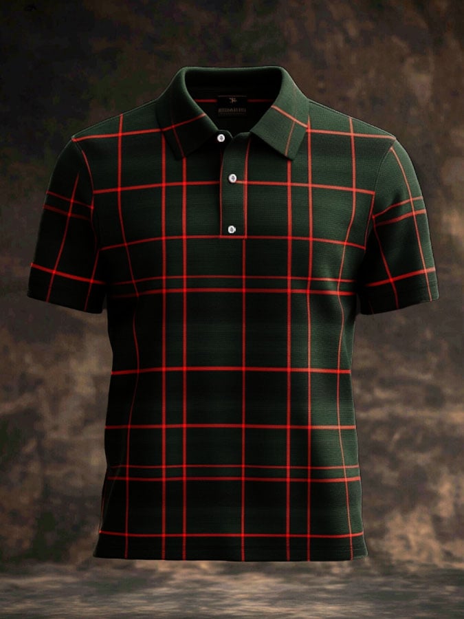 Men'S Casual Classic Plaid Print Business Short-Sleeved Polo Shirt