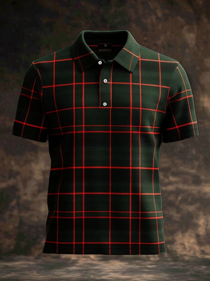 Men'S Casual Classic Plaid Print Business Short-Sleeved Polo Shirt