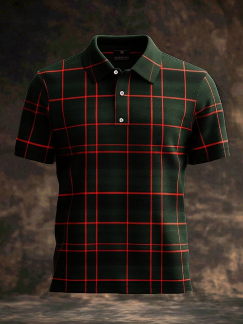 Men'S Casual Classic Plaid Print Business Short-Sleeved Polo Shirt