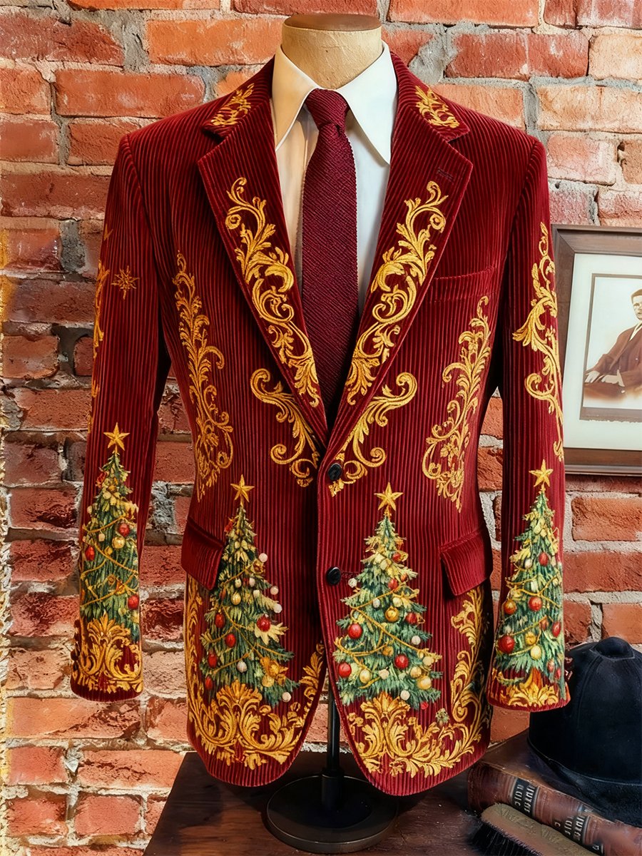 Men's Vintage Casual Christmas Party Corduroy Blazer