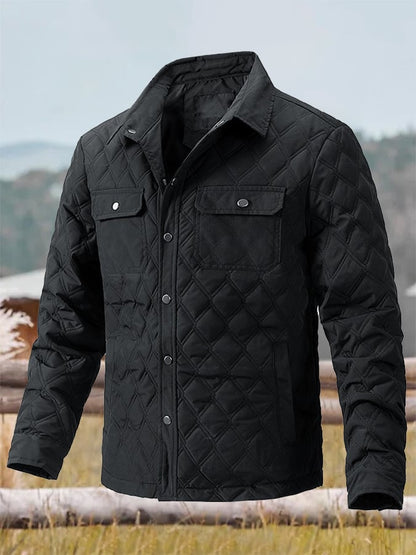 Men's Retro Diamond Pleated Cotton Multi-Pocket Casual Cotton Jacket