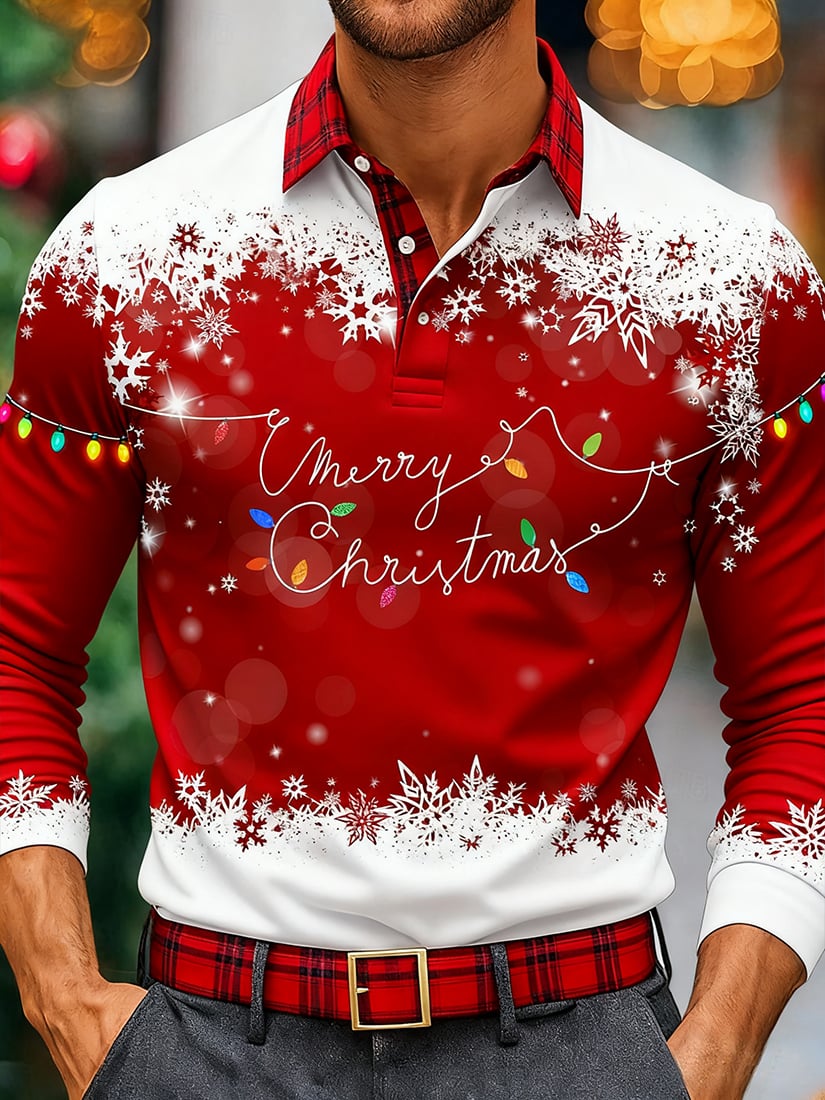 Men's Christmas Business Long-Sleeve Polo Shirt
