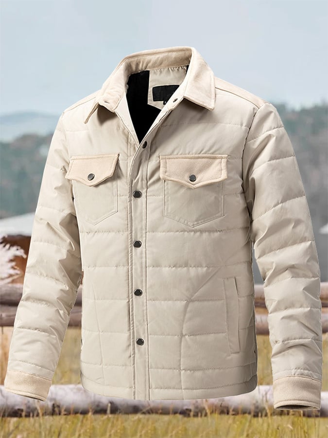 Men's Vintage Pleated Cotton Multi-Pocket Casual Plush Cotton Jacket