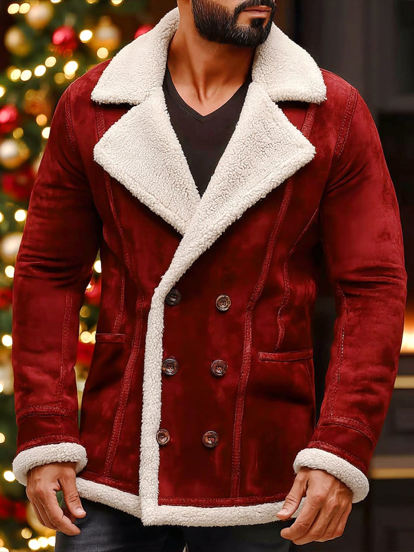 Men's Vintage Christmas Party Casual Suede Long Sleeve Jacket