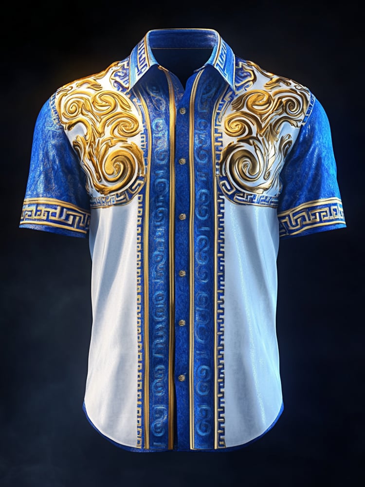 Men's Satin Luxe Print Short Sleeve Button Shirt
