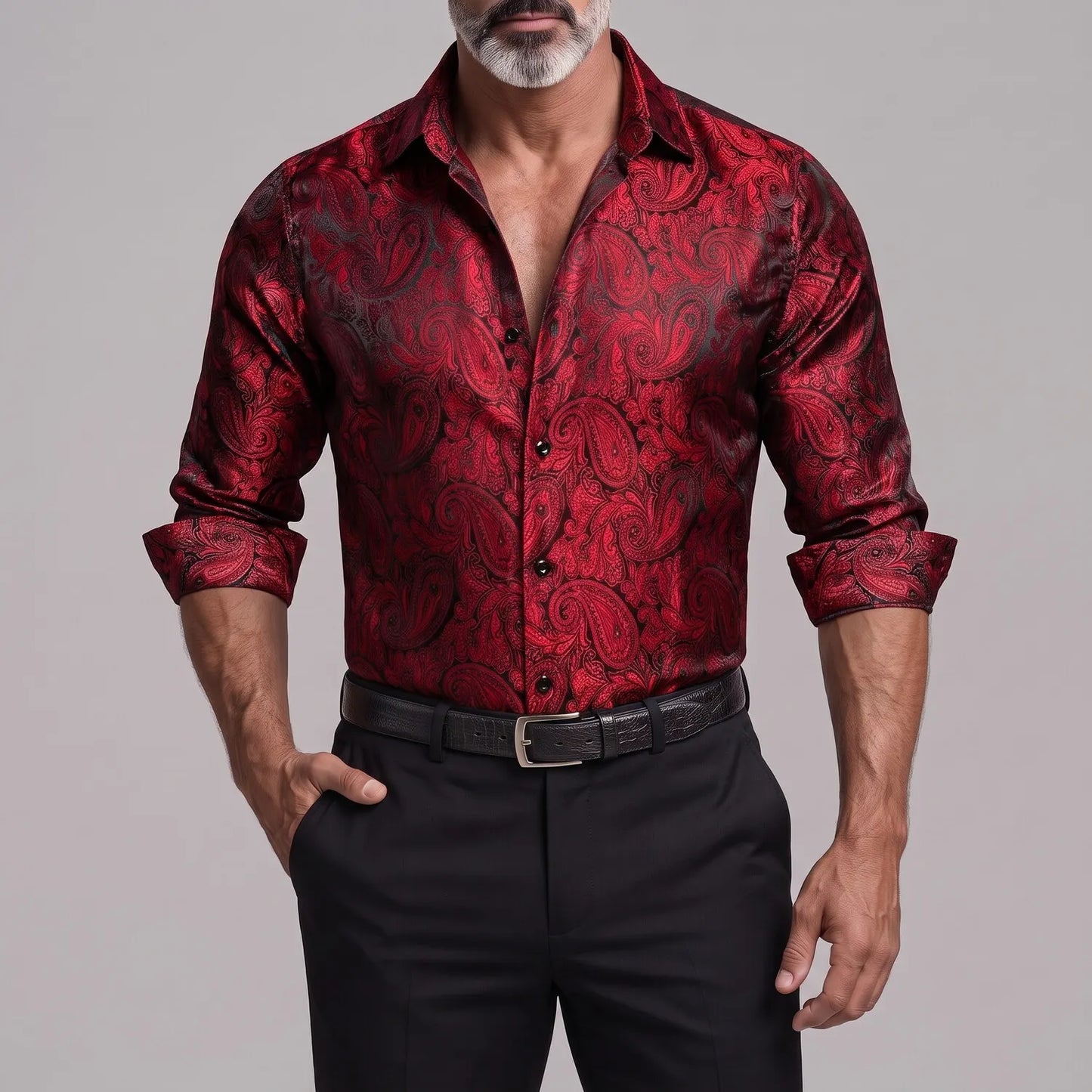 Men's Vintage Paisley Floral Print Button Up Slim Fit Long Sleeve Shirt