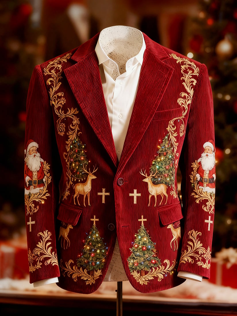 Men's Vintage Casual Christmas Party Corduroy Blazer