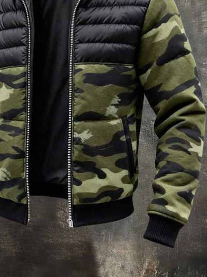 Men's Retro Camouflage Print Color-Block Outdoor Down Jacket