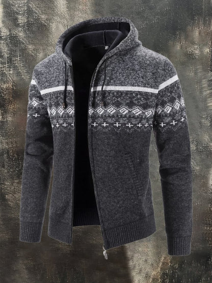Men's Thickened Velvet Retro Contrast Color Knitted Cardigan Jacket