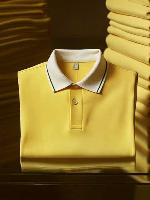 Men's Business Stripe Logo Print Short Sleeve Polo Shirt