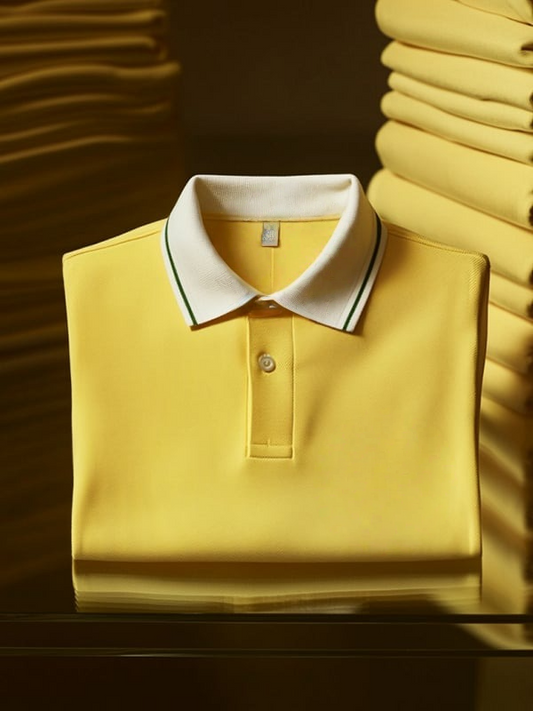 Men's Business Stripe Logo Print Short Sleeve Polo Shirt