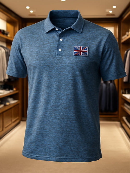 Men's Business Casual Union Jack Button Short Sleeve Polo Shirt