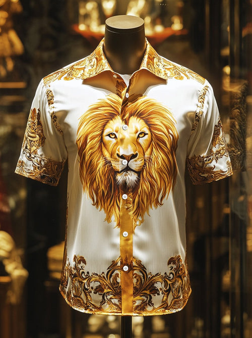 Men's Satin Luxury Business Striped Short Sleeve Button Shirt