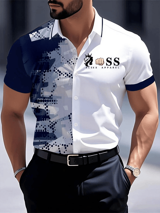 Men's Retro Letter Design Printed Business Short Sleeve Shirt