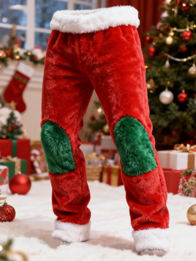 Men's Christmas Warm Patchwork Fleece Pants