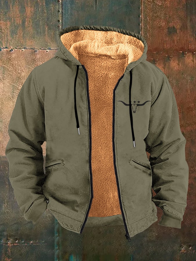 Men's Vintage Western Print Arctic Fleece Zip-Up Jacket