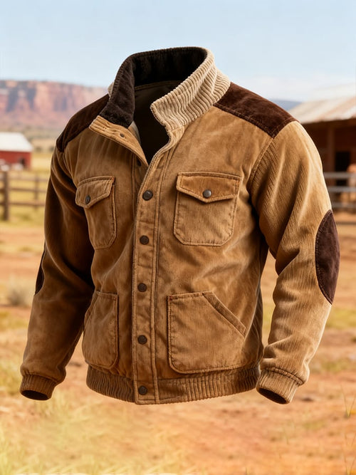 Men's Retro Stitching Contrast Color Multi-Pocket Stand Collar Casual Jacket