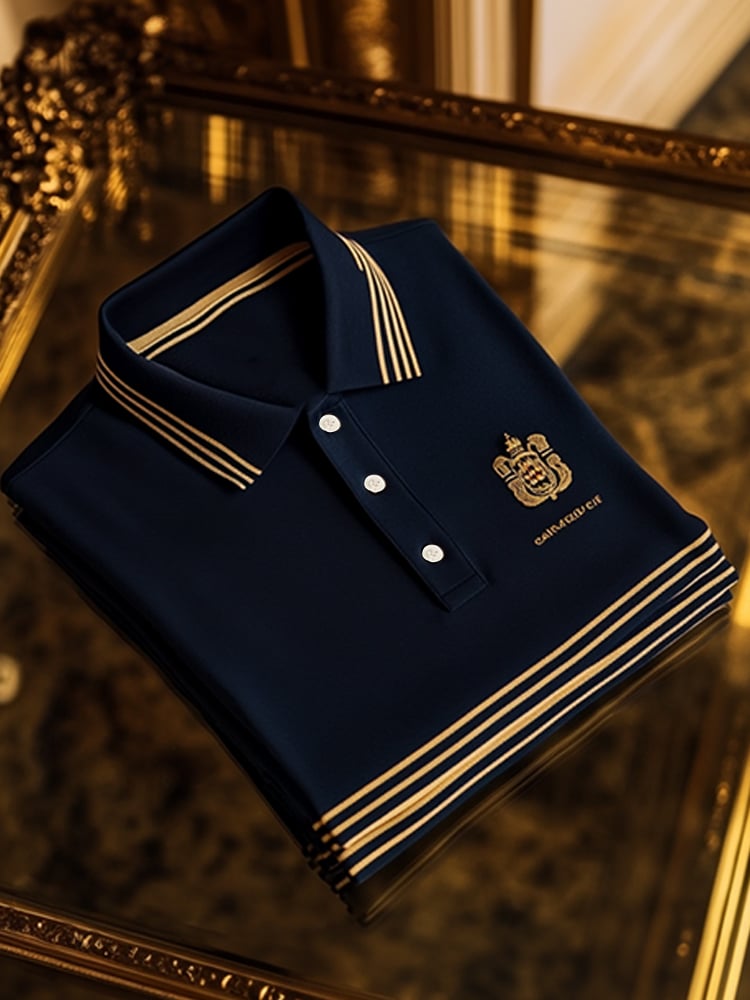Men's Business Casual Logo Button Short Sleeve Polo Shirt