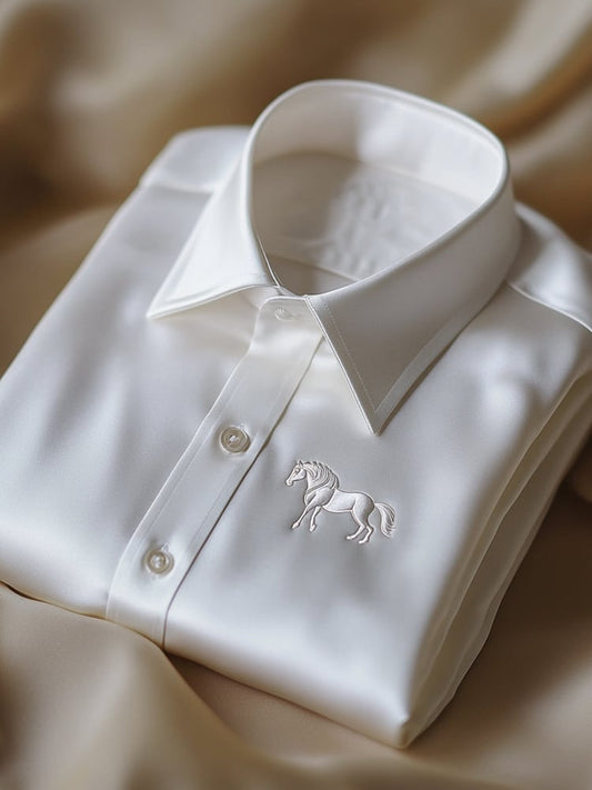 Men's Business Casual Embroidered Logo Lapel Short Sleeve Shirt