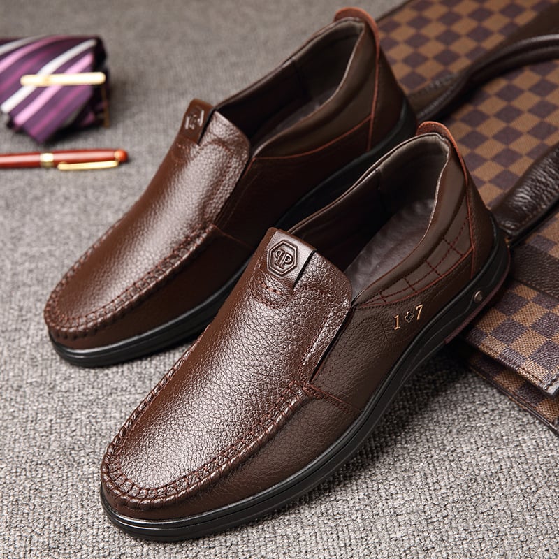 Men'S Round Toe Versatile Business Casual Loafer Leather Shoes