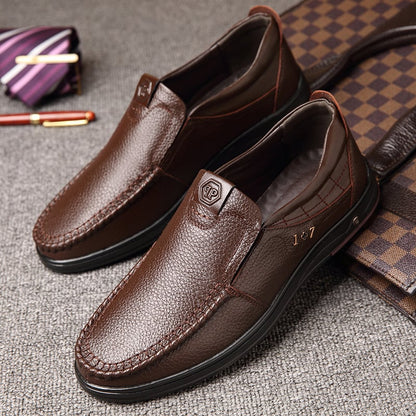 Men'S Round Toe Versatile Business Casual Loafer Leather Shoes