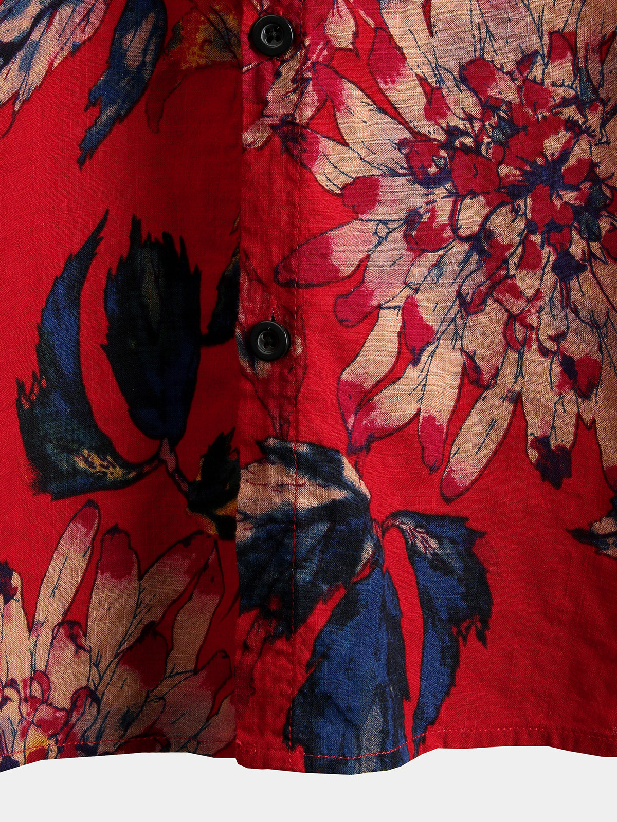 Men's Red Flower Tropical Hawaii Cotton Short Sleeve Shirt