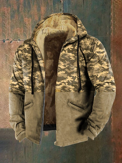 Men's Retro Camouflage Print Fleece Jacket