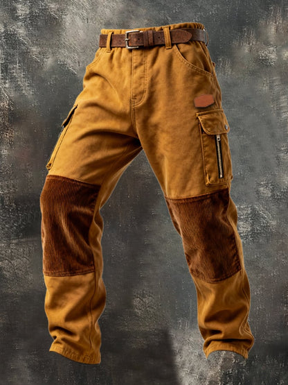 Men's Retro Stitching Functional Wear-Resistant Ripstop Zipper Pocket Work Pants