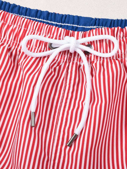 3 Pieces Vertical Striped Drawstring Swim Shorts