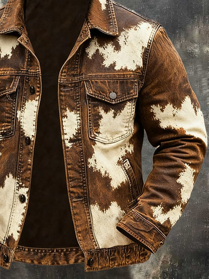 Men's Retro Western-Style Distressed Color-Blocking Jacket
