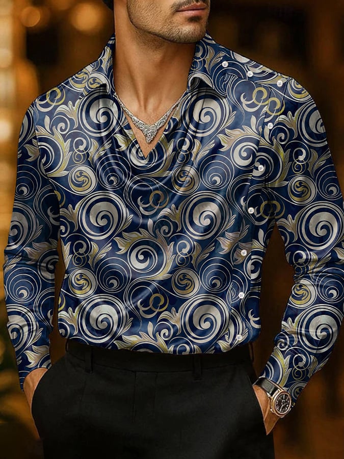 Men's Casual Business Printed Satin Fashion Shirt