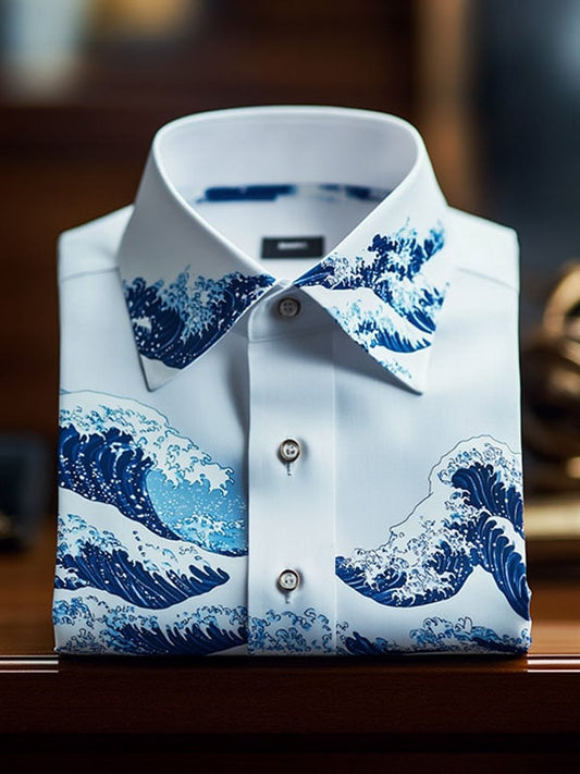 Men's Luxury Business Wave Print Short Sleeve Shirt