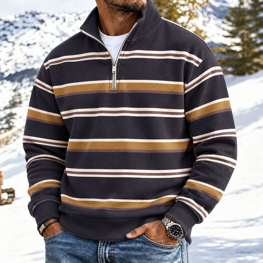 Men's Horizontal-Striped Half-Zip Hoodie