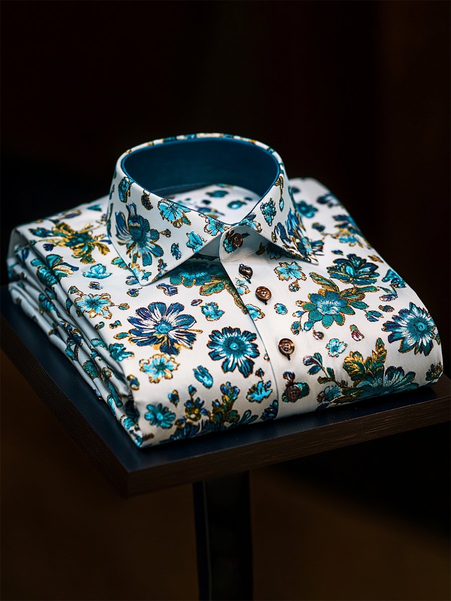 Men's Casual Holiday Floral Long Sleeve Shirt
