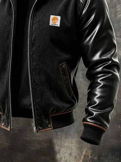 Men'S Retro Corduroy And Leather Panel Outdoor Jacket