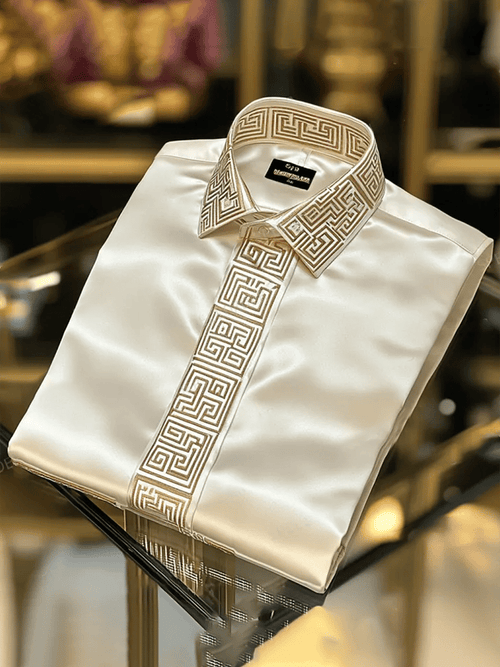Men's Satin Luxe Print Short Sleeve Button Shirt