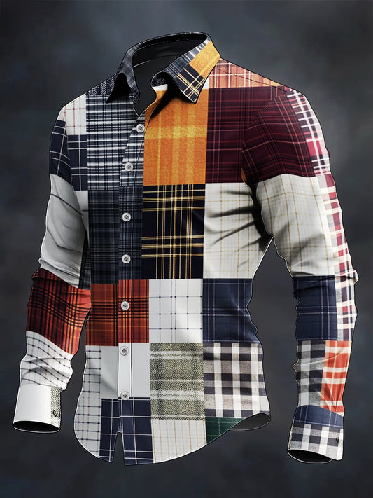 Men's Retro Casual Geometric Art Long Sleeve Shirt