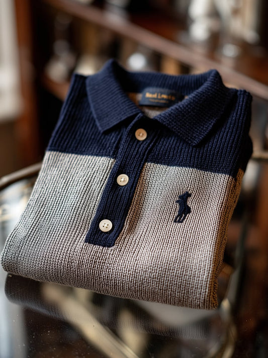 Men's Check Business Casual Short Sleeve Ribbed Knitting Polo Shirt