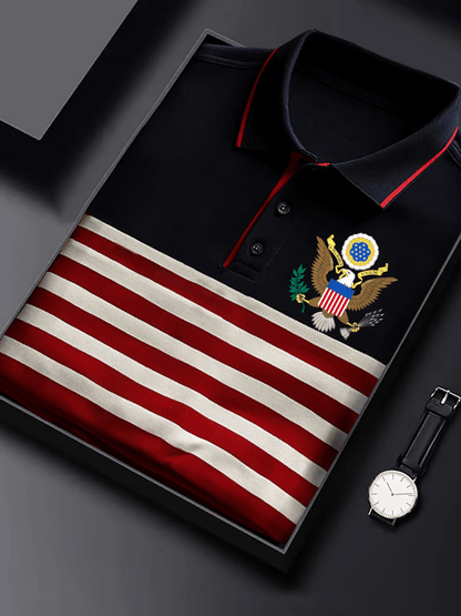 Men's Retro Independence Day Eagle Print Polo Shirt