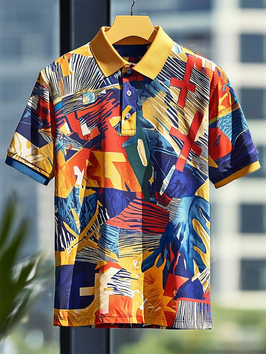 Men's Business Casual Cross Faith Button Short Sleeve Polo Shirt
