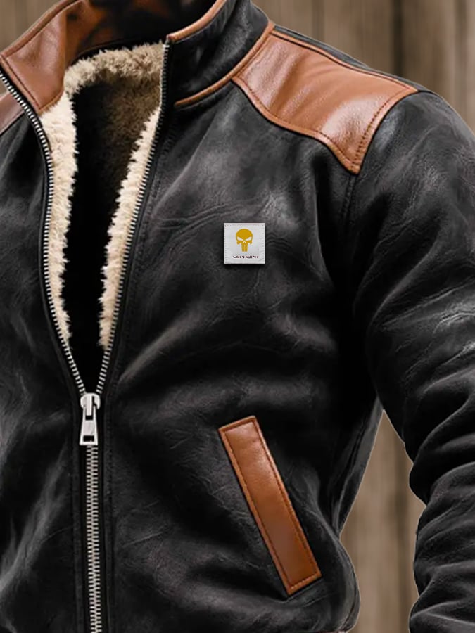Men's Vintage Suede Splicing Warm Multi-Pocket Outdoor Jacket