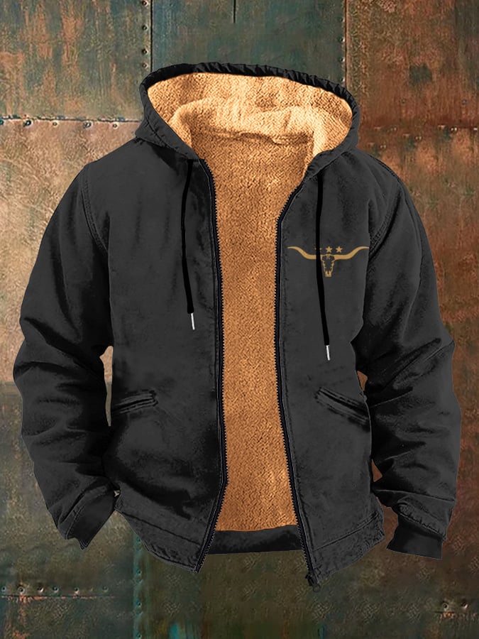 Men's Vintage Western Print Arctic Fleece Zip-Up Jacket