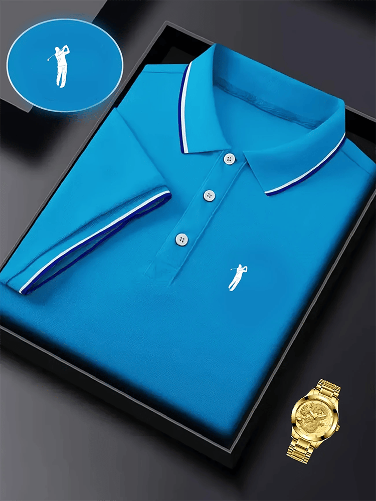 Men's Business Casual Logo Button Short Sleeve Polo Shirt