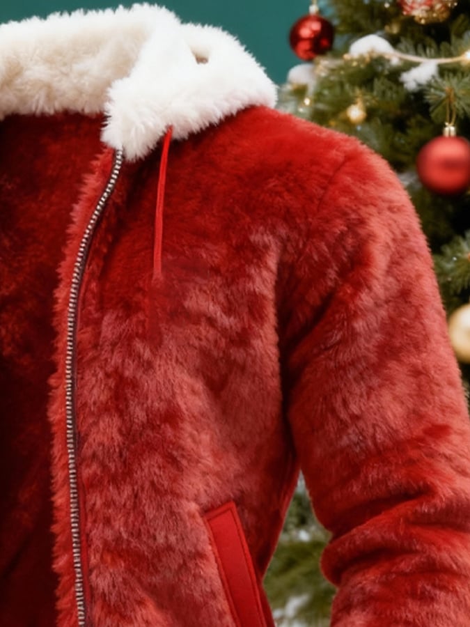 Men's Retro Plush Patchwork Warm Christmas Outdoor Jacket