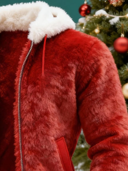 Men's Retro Plush Patchwork Warm Christmas Outdoor Jacket
