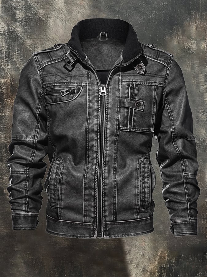 Men's Vintage Leather Multi-Pocket Outdoor Jacket