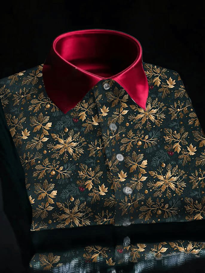 Men's Luxury Christmas Contrast Color Print Long Sleeve Shirt
