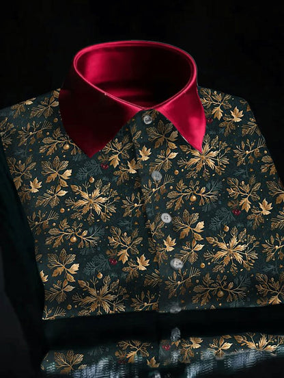 Men's Luxury Christmas Contrast Color Print Long Sleeve Shirt
